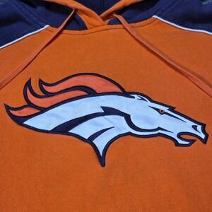 VTG Denver Broncos NFL Orange‎ Blue Reebok Hoodie Sweatshirt Mens Size XL EUC